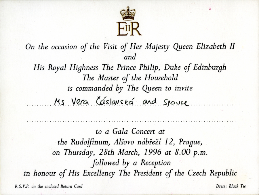 Invitation of Vera Caslavska by Queen Elizabeth II